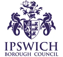 Ipswich Borough Council logo featuring a heraldic crest with lions, a shield, and maritime symbols.