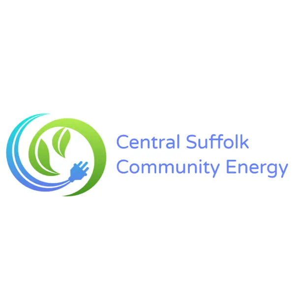 Central Suffolk Community Energy logo featuring a green and blue circular design with leaves and an electric plug.