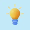 A glowing light bulb with rays extending outward, symbolizing an idea or innovation, set against a light blue background.