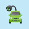 Green electric vehicle with a charging plug, representing eco-friendly transportation.