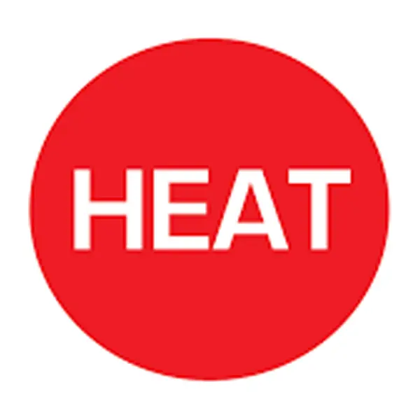 Red circle with the word "HEAT" in bold white text.