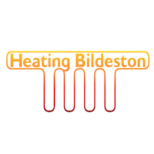 Heating Bildeston logo with a gradient design from yellow to red, resembling radiator pipes.