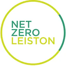 Net Zero Leiston logo with green and yellow text inside a circular outline. Net Zero Leiston is just one of many local community energy Pprojects.