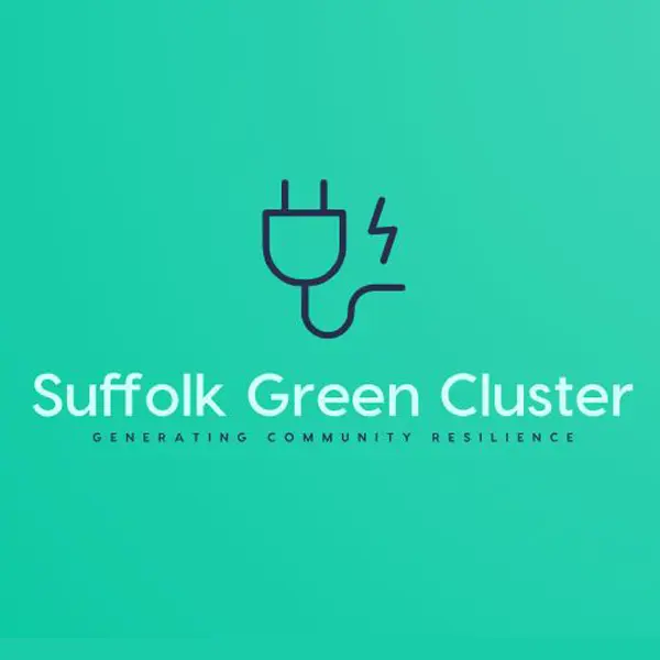 Suffolk Green Cluster logo with an electric plug icon and the tagline "Generating Community Resilience."