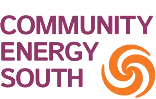 Community Energy South logo featuring the text "Community Energy South" in bold purple font with an orange spiral symbol.